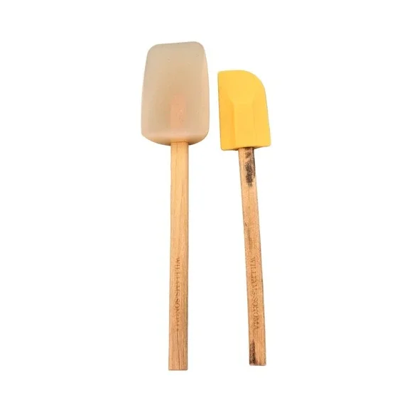 Williams Sonoma Silicone Spatula Set 2 Piece Wood Handle White Yellow Kitchen