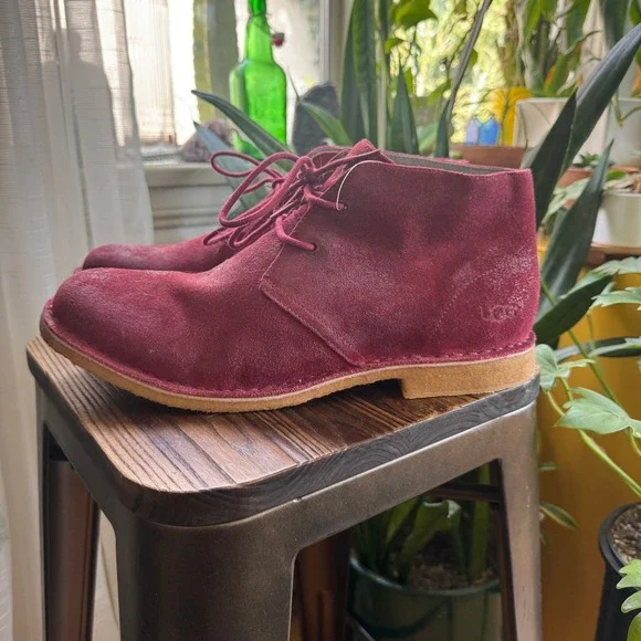 UGG Leighton Mens Burgundy Red Suede Chukka Desert Boots Size 13