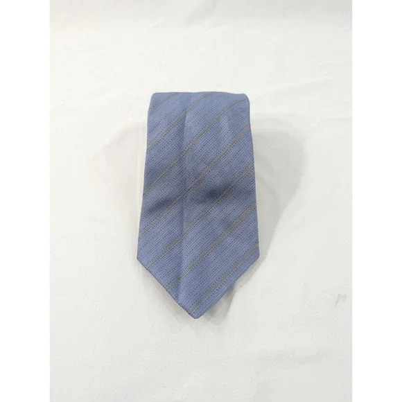 Gucci Silk Tie Light Pale Baby Blue Diagonal Stripe Crest Made in Italy