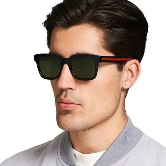 💯- New Authentic Gucci Gucci GG0001SN 002 Black/GREEN/ Red Sunglasses