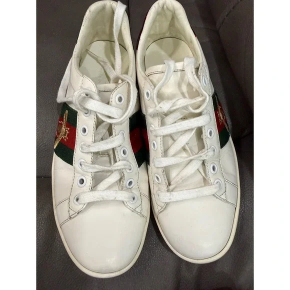 Gucci Ace Bee White Leather Sneakers Green Red Web Stripe 429446 Mens 41