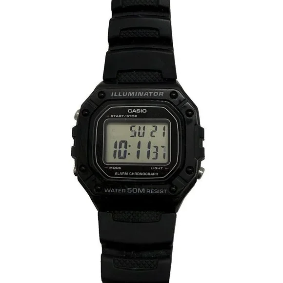 Casio Illuminator Men's Watch 3224 W-218H Black Resin Band Alarm Chrono WR 50M