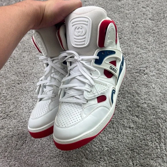 Gucci White and Red High-Top Sneakers