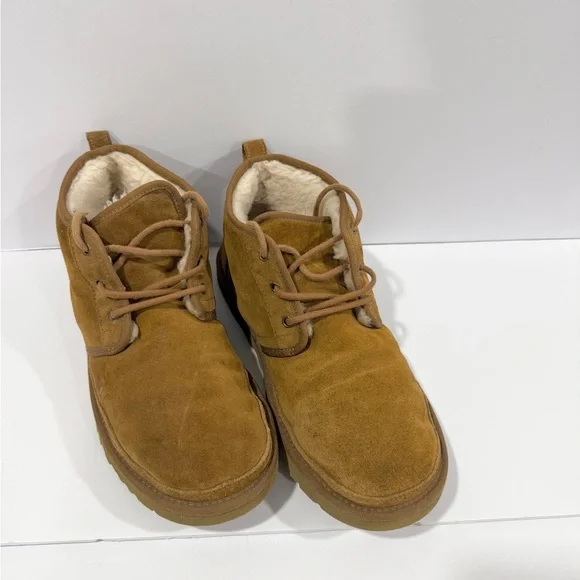 UGG Neumel Boots Mens 12 Chestnut Suede Shearling Lined Lace Up Chukka