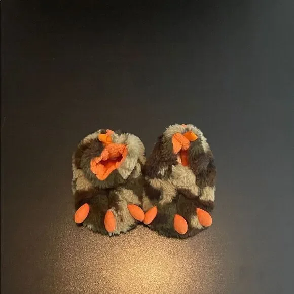 Cozy Kids' Furry Slippers - Orange and Brown