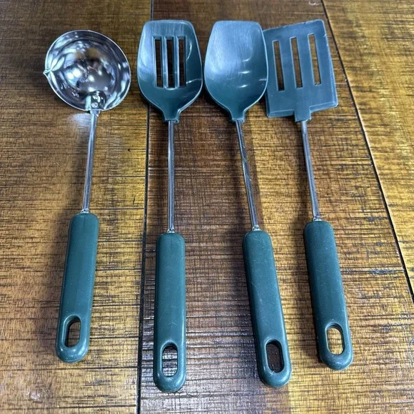 Vtg Hunter Green Cooking Utensils Country Cabin Grannycore 4pc