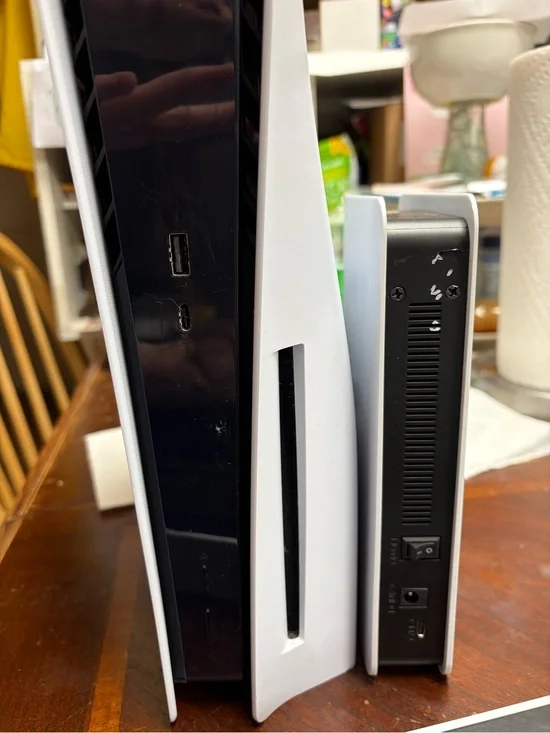 Sony White and Black Gaming Console Front-Facing Unit, with PlayStation VR