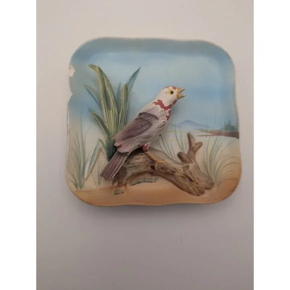 Vtg Napco Ceramic Japan Tanger Wall Plaque 3D Bird Hand Painted Plate 5