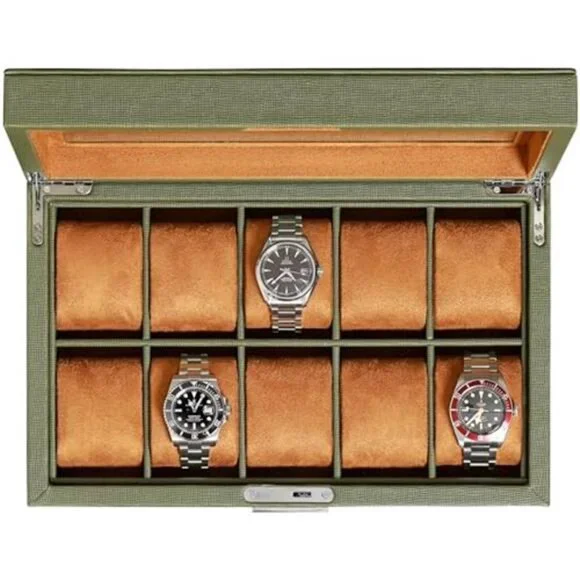 10 Slot Leather Watch Box Luxury Case Display Jewelry Organizer