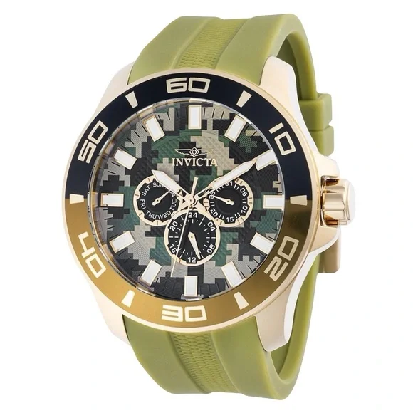 Invicta Pro Diver 46036 50mm Gold Camo Dial Watch Olive Strap BNIB New