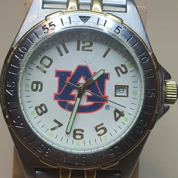 Auburn Tigers Silver/Goldtone Stainless Steel Collegiate Men's Watch w/Date