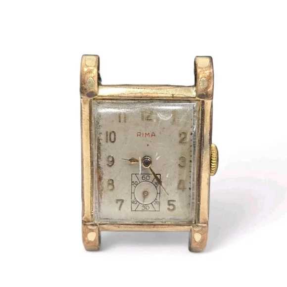 Vtg RIMA 17 Jewels Tank Style Wristwatch Swiss‎ Movement 10k R.G.P. Bezel Works