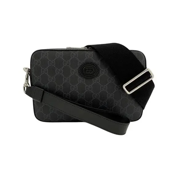 GUCCI GG Supreme Monogram Interlocking G Wrist & Shoulder Bag in Black