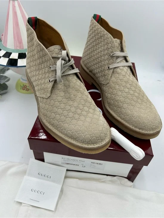 Men's Gucci suede GG embossed desert boots size 12 made in Italy