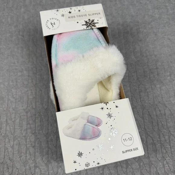 Kids Tie-Dye Slippers with Faux Fur