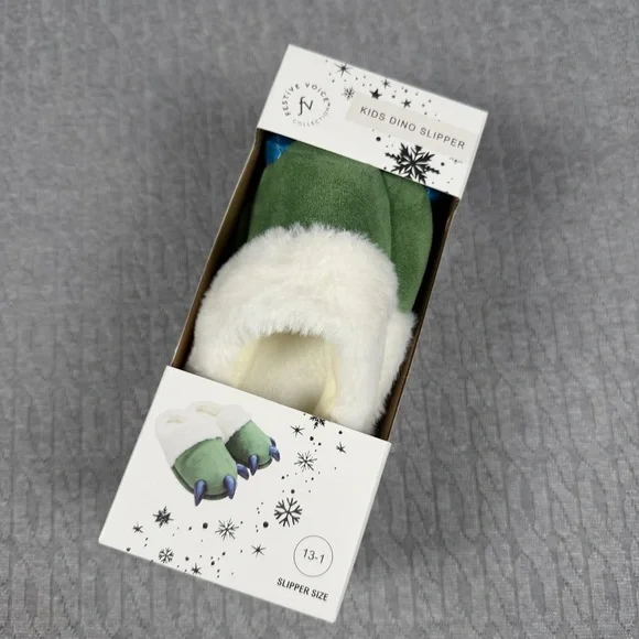 Dino Slippers for Kids - Green and Cream