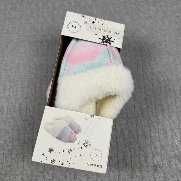 Cozy Kids Tie-Dye Slippers - Pink, Blue, White