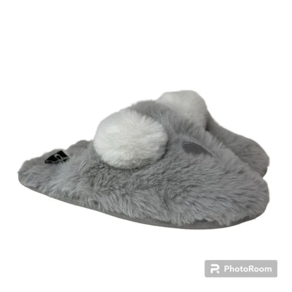 Jessica Simpson Girls Plush Fluffy Slip-on House Slippers Gray Size L 2-3