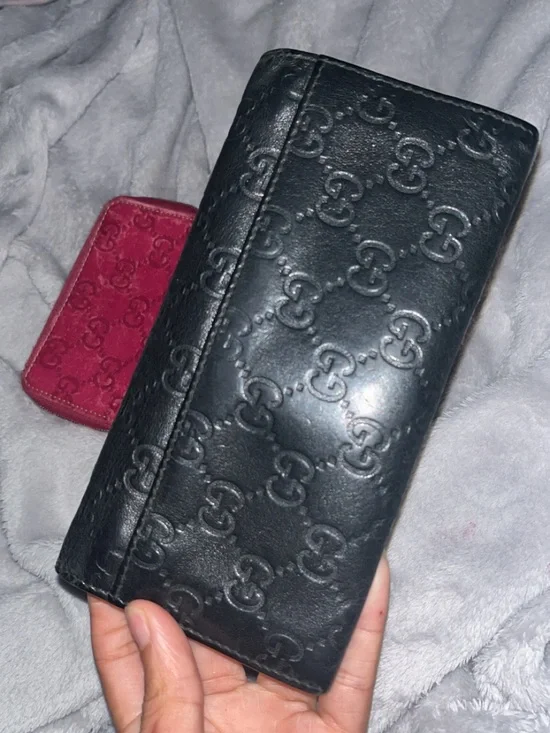 Gucci Black Embossed GG Continental Wallet & comes w/ 1 free mini red GG wallet