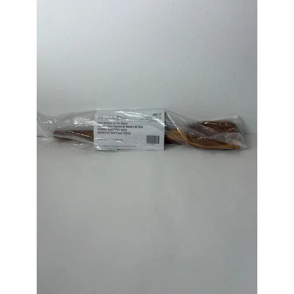 NEW Pampered Chef Teak Wooden Corner Spoon 2003 Brown Natural Finish Utensil