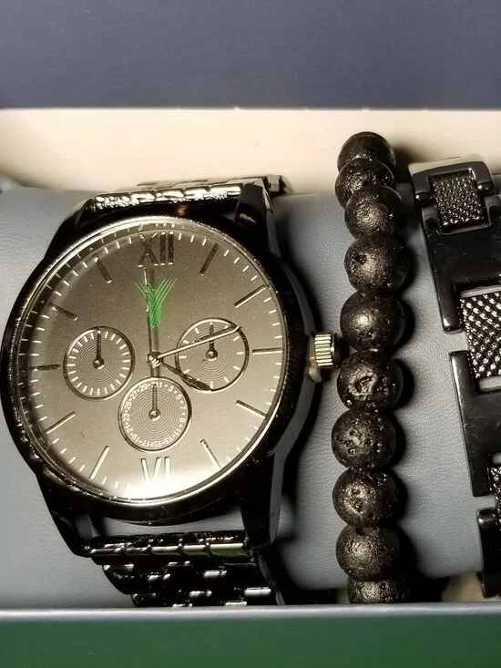 Yaamava Mens Watch & Bracelet Set Black Dressy Office Party Retro Street NIB
