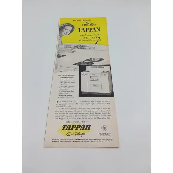 1940s Vintage Tappan Gas Range Decoralite Lightolier Kitchen Stove Print Ad
