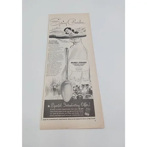 1940s Holmes and Edwards Spring Garden Pattern Phoenix Mutual Plan Print Ad