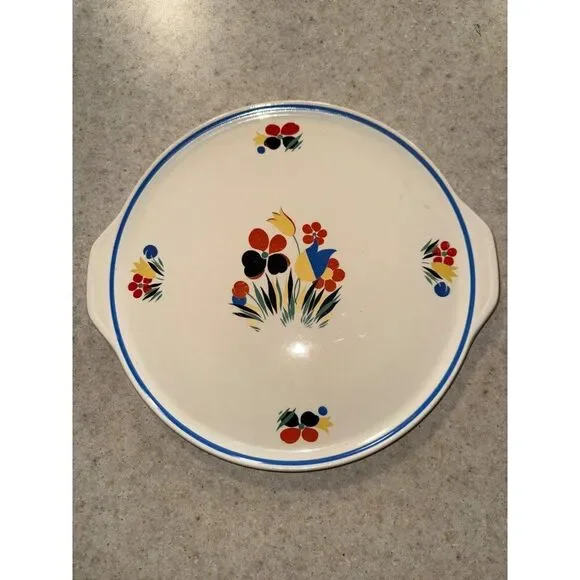 Vintage Universal Potteries Inc. Circus Round Platter 1940’s Floral Cake Plate