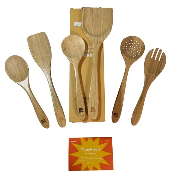 Riveira Bamboo Wooden Spoons‎ for Cooking Utensil Set Non Toxic 6 Piece