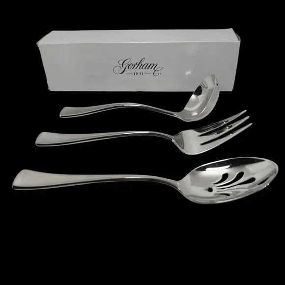 Gorham Stephanie‎ Frosted Hostess Set Meat Fork Gravy Ladle Pierced Tablespoon