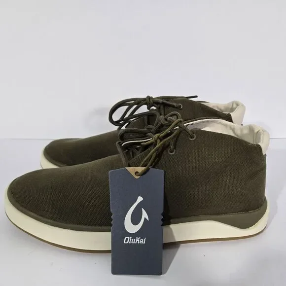 Olukai Papaku Canvas Casual Boots Mens Size 9.5 Olive Green Off White NEW