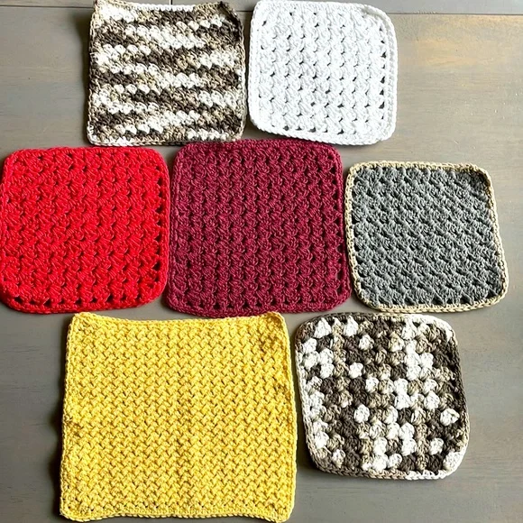 7 Crochet Washcloths Crochet Dishcloths 100% Cotton Hand Crocheted
