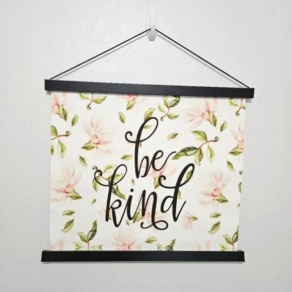 New Be Kind Canvas Hanging Decorative Floral Flower Wood Frame Wall Decor