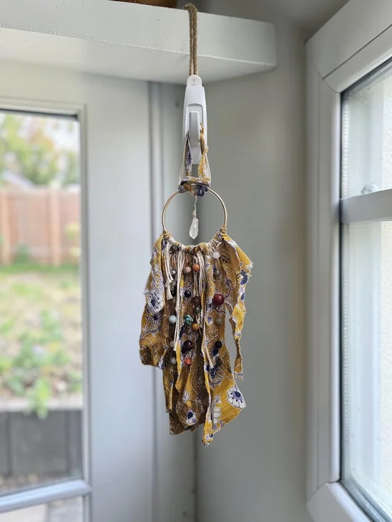 Boho Yellow Floral Fabric Tassel Hanging Wall Decor