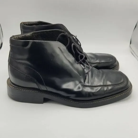 Men's Size 8.5M Black Leather Square Toe Heeled Dress Shoes