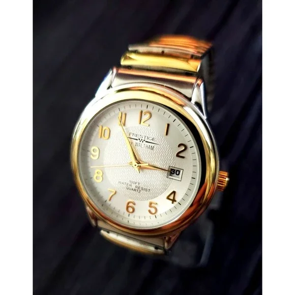 RARE‎ Pristine Vintage WALTHAM Prestige 1980's Quartz Datejust Retro Men's Watch