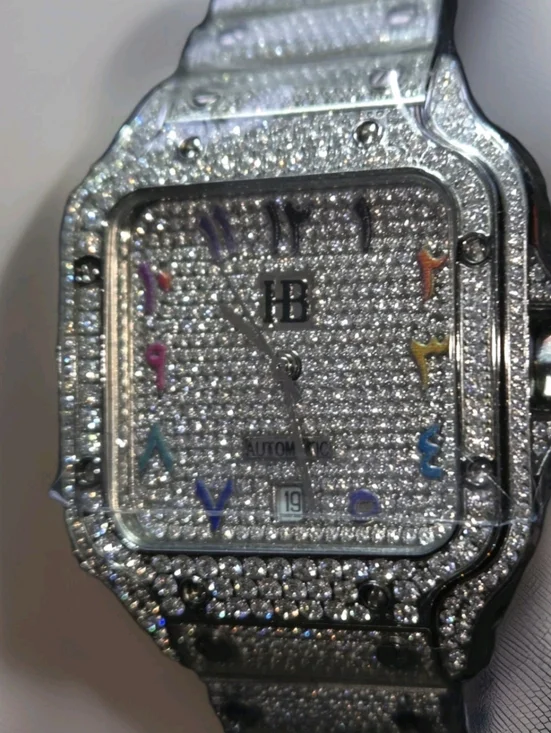 Iced Out 16ct MOISSANITE Watch Iced Automatic Movement Hip Hop Arabic Numbers