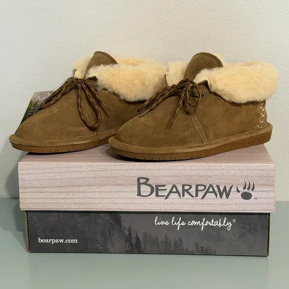 BearPaw Tan Suede Boots with Cream Lining