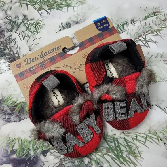 Dearforms Buffalo Check Baby Bear Closed Back Slipper size 6-9 months