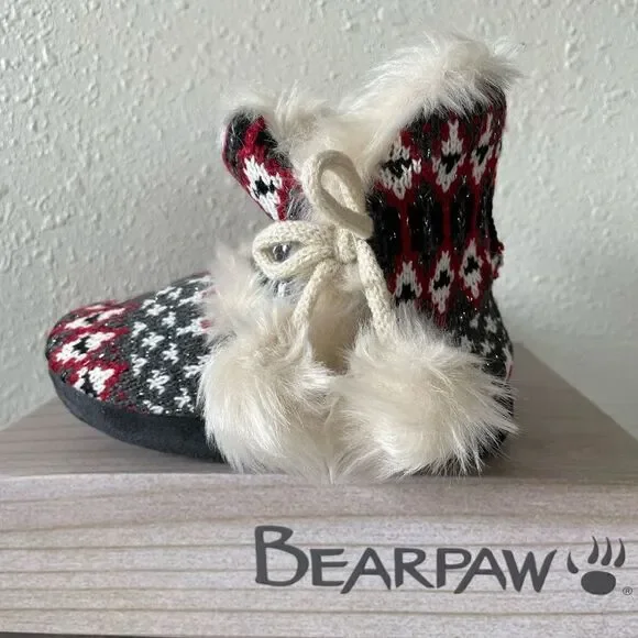 NIB BearPaw Kinsley Youth Red Holiday Slipper Booties Sizes S,M,L,XL