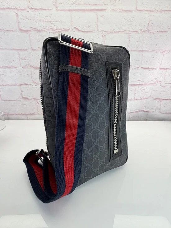 Authentic Gucci Men’s Web Supreme Gg Black Sling Bag