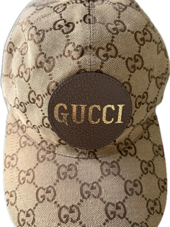 Gucci Beige Monogram Logo Baseball Cap