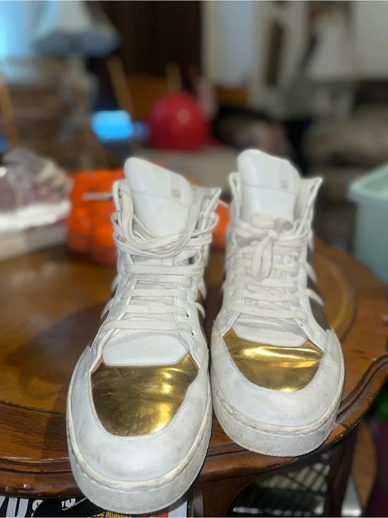 Gucci White and Gold High-Top Sneakers