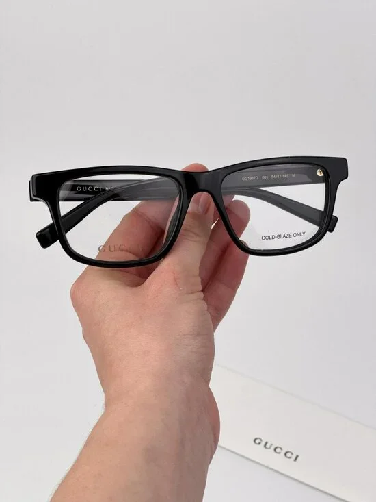 Gucci GG1987O 001 Rectangle Eyeglasses – Shiny Black | Men’s Designer Frames