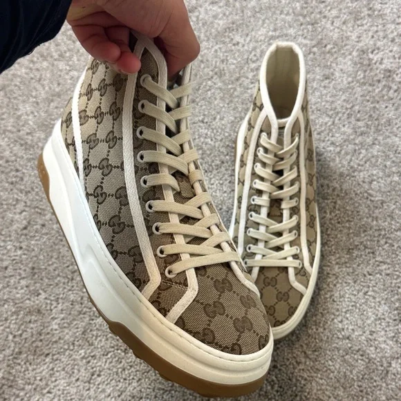 Gucci Mens Brown Monogram High-Top Sneakers