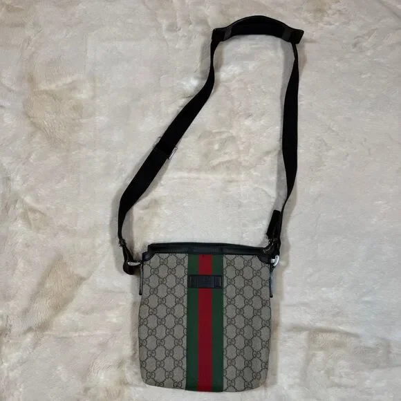 GUCCI GG SUPREME MONOGRAM WEB MESSENGER BAG