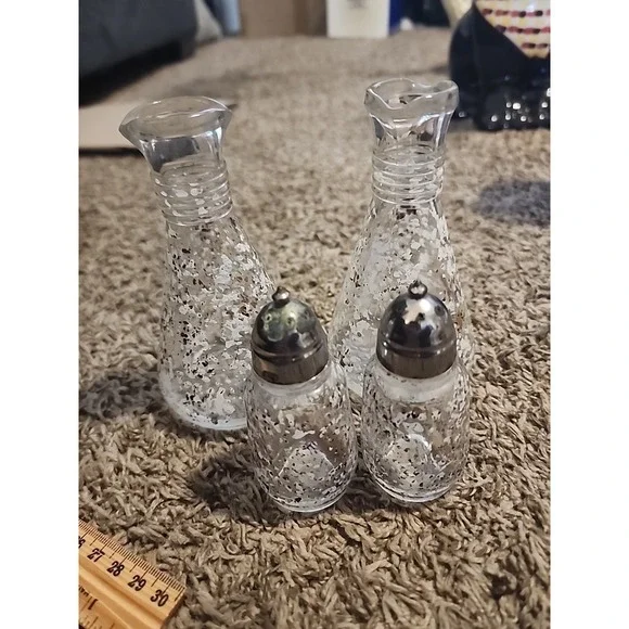 Vintage Anchor Hocking Sparkle S&P, Oil‎ & Vin Cruette- Set