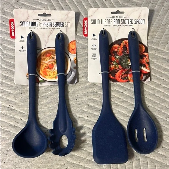 Art cook silicone solid Turner and slotted spoon and sole imposter server.