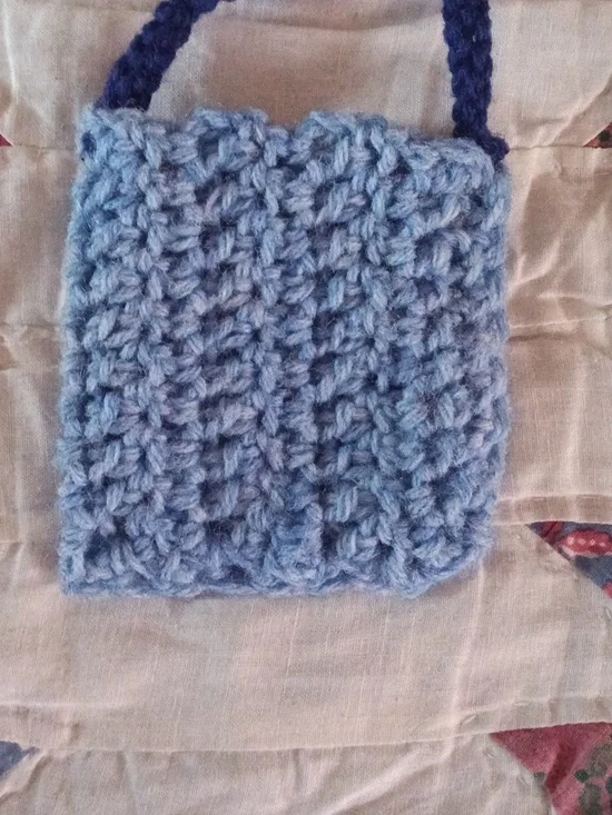 Hand Made Blue Crochet Soap Handbag with Dark Blue Handle