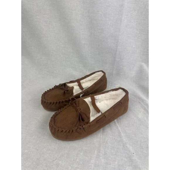 Cat & Jack Girls Chestnut Brown Faux Fur‎ Lined Moccasin Slippers Size 11 NWT